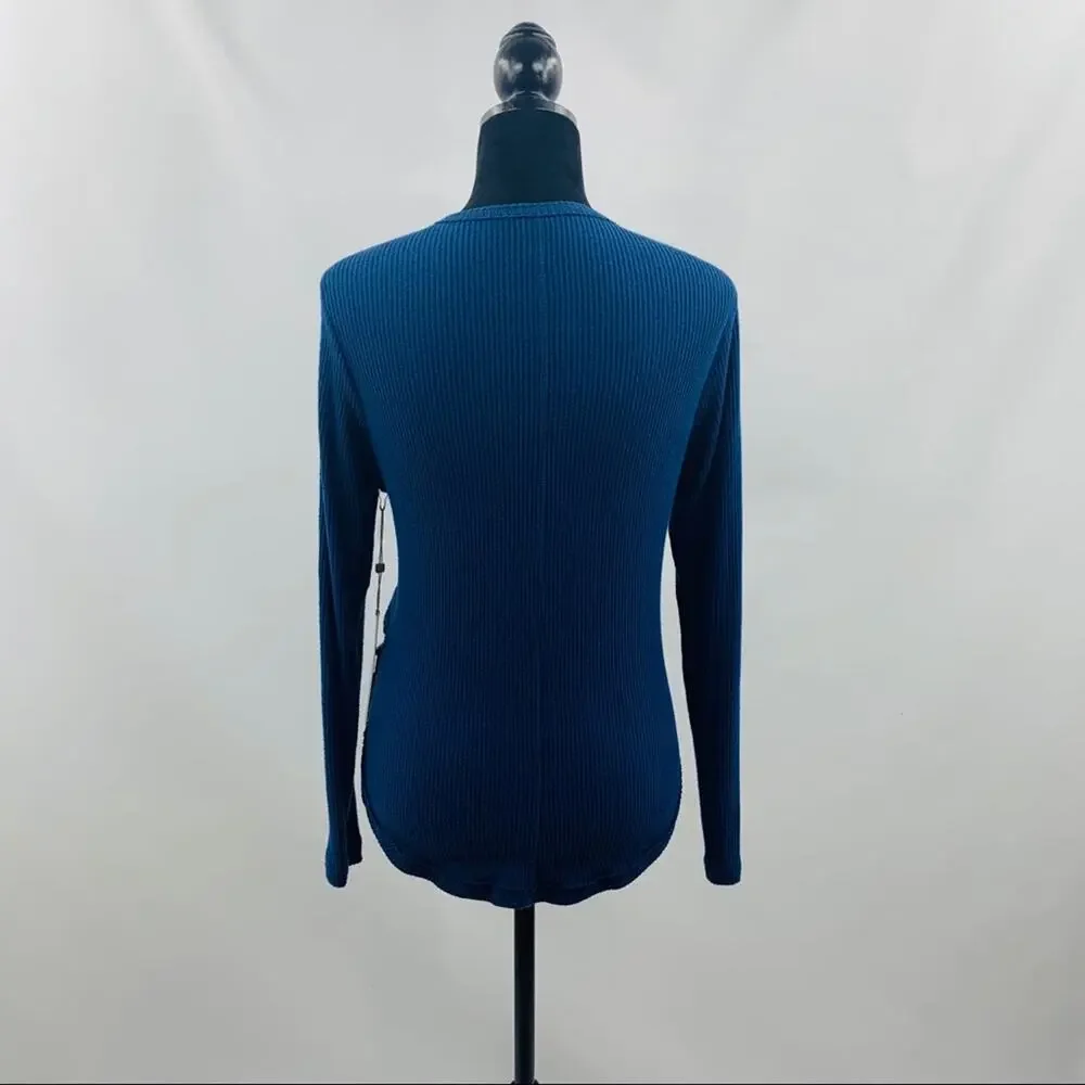 Caslon Dark Blue Faux Wrap V Neck Ribbed Tee - Picture 8 of 10